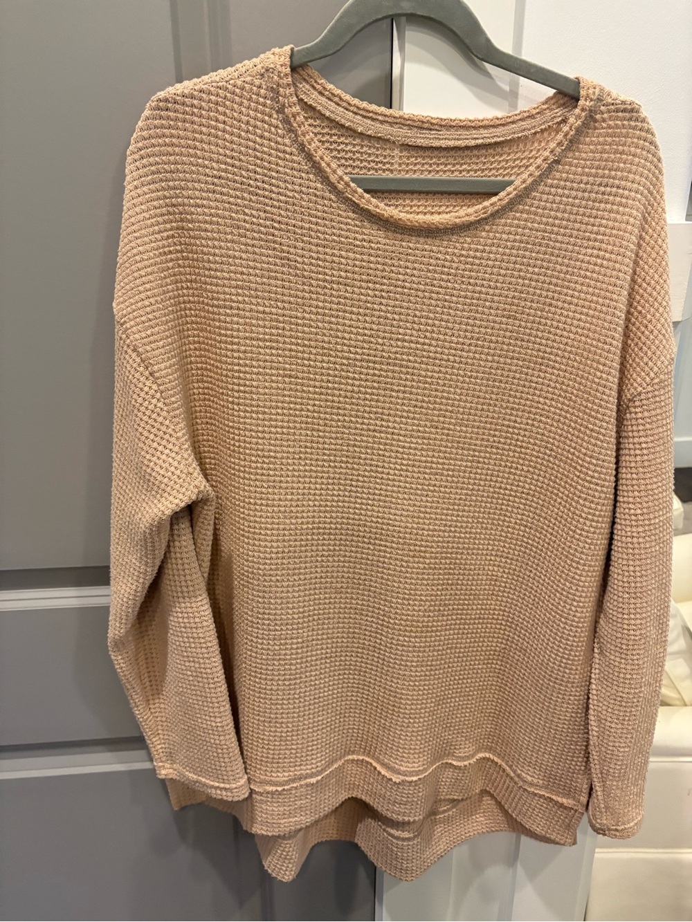 Women’s Waffle-Knit Crewneck T- Beige